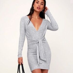 Free People Ginger Tie Front Heather Gray Mini Dress Size - NWT